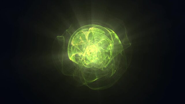 Neon Rainbow Energy Sphere Animation, Musical Waves of Microparticles, Lightning, Stars, Rays, Bright Cosmic Matter, Rotating Dots, Life Creation, Universe Background for Logo, Tech, Medicine, 4K