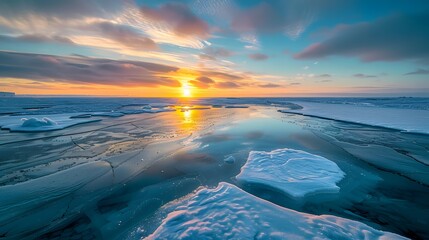 Polar sunrise over frozen ocean
