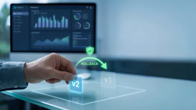 AI risk controls rollback data dashboard analytics hand gesture interface with data security analytics and risk controls rollback dashboard