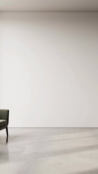 A serene and minimalist empty room with a modern armchair and soft natural light. Perfect background for design, websites, or concepts of solitude and