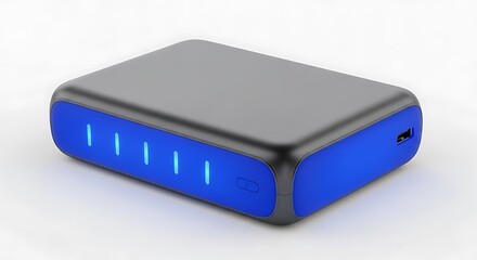 A blue and gray portable power bank on a white background isolated on white background