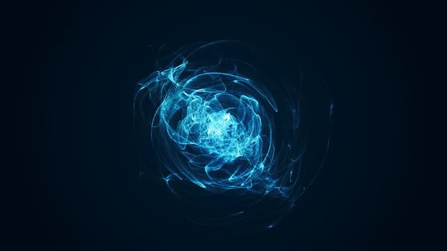 Neon Blue Energy Sphere Animation Microparticle Waves Lightning Stars Rays Cosmic Matter Rotating Dots Life Creation Universe Background for Technology Medicine Logo 4K