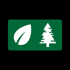 Obraz premium Green rectangle with white leaf and pine tree icons.