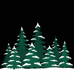 Obraz premium Snow-covered evergreen trees in a winter forest scene.