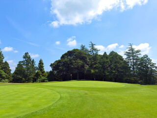 Obraz premium 青空と芝生が美しい広大なゴルフ場のコース