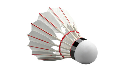 White badminton shuttlecock with red accents on a light grey background
