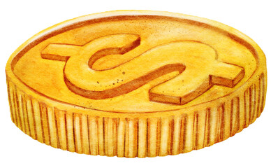 gold cons watercolor isolate on white background