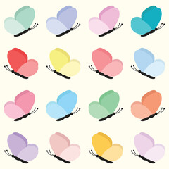 Set of small colourful butterflies. Insect vector illustration.