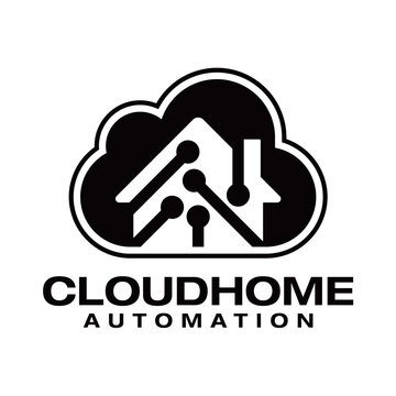 Modern CloudHome logo vector featuring a house icon inside a cloud with subtle network and technology line elements, representing smart home, automation, connectivity, and luxury digital living, isola