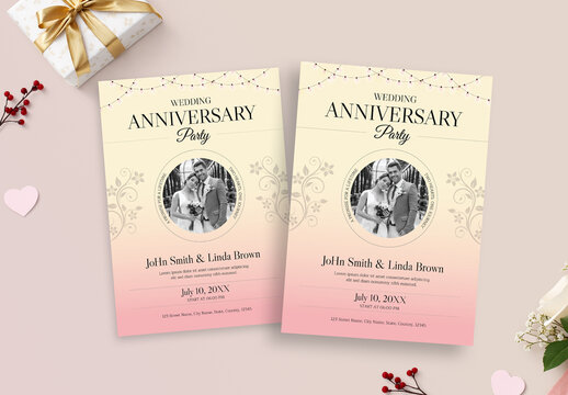 Wedding Anniversary Invitation Card Design Template