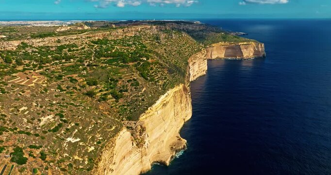 Aerial view of Dingli cliffs, Malta. Aerial view of rocks, hills, sea