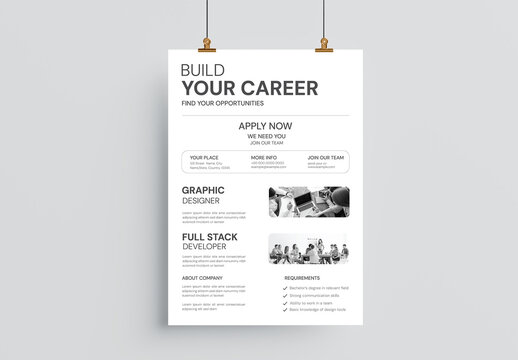 Minimalist Black and White Career Opportunities Hiring Flyer Template