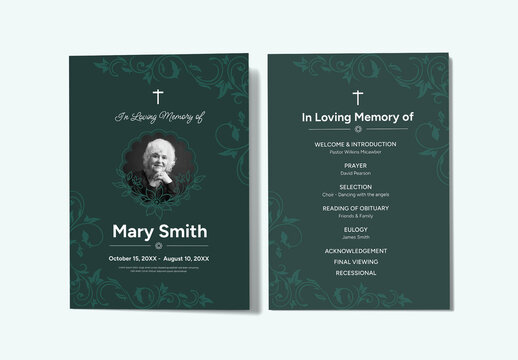 Elegant Floral Memorial Funeral Program Template with Illustration