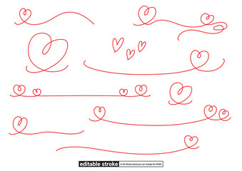 Naklejka premium ハートのライン装飾セット（編集可能なストローク）