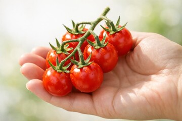 Fresh Red Cherry Tomatoes Held in a Hand, Showcasing Their Vibrant Color and Freshness