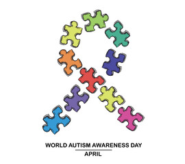 Autism Awareness Day, colorful Puzzle Design, hand drawn. Template for Poster, Banner, Flyer.