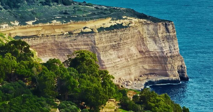Aerial view of Dingli cliffs, Malta. Aerial view of rocks, hills, sea