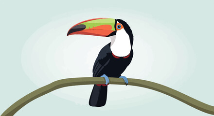 Obraz premium A toucan with a large, multi-colored beak perches on a branch