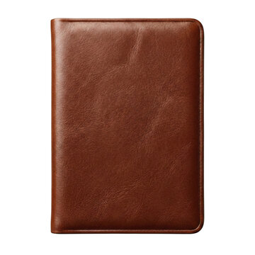 Classic brown leather journal or passport cover on transparent background