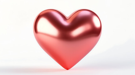 Obraz premium Red metallic heart sculpture with satin reflection, smooth romantic symbol on white background expressing love and warmth