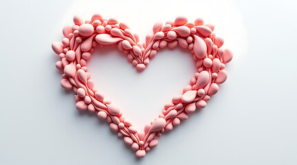 Obraz premium Soft pink amorphous heart shape formed by smooth organic droplets creating romantic abstract composition with soft shadows and clean background