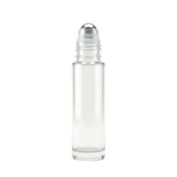 Empty clear glass roll-on bottle with silver ball