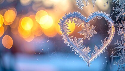 Delicate Winter Frost Heart on Window Glass