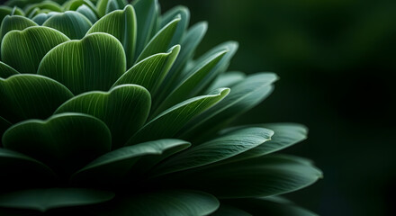 Fototapeta premium Macro of Lush Green Succulent Leaves with Intricate Vein Textures and Moody Lighting