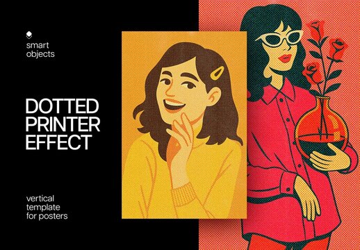Retro Dotted Printer Design Poster Effect Mockup