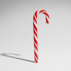 Obraz premium A festive, curved striped confectionery treat featuring bright red and white spirals, symbolizing holiday sweetness and cool peppermint flavor, taste, sugar, sugary item.