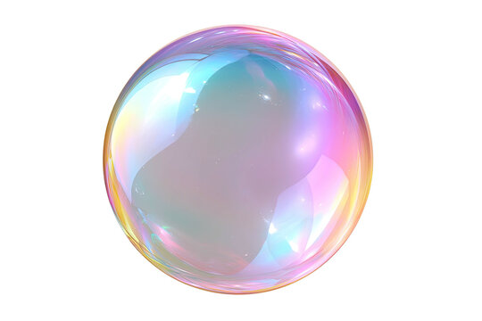 A close-up of a large, translucent soap bubble with rainbow iridescence, on black