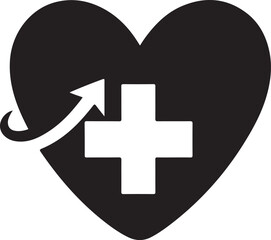 Obraz premium A black heart with a white medical cross and arrow on transparent background