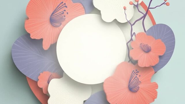 Abstract floral composition with pastel colors and paper cut style