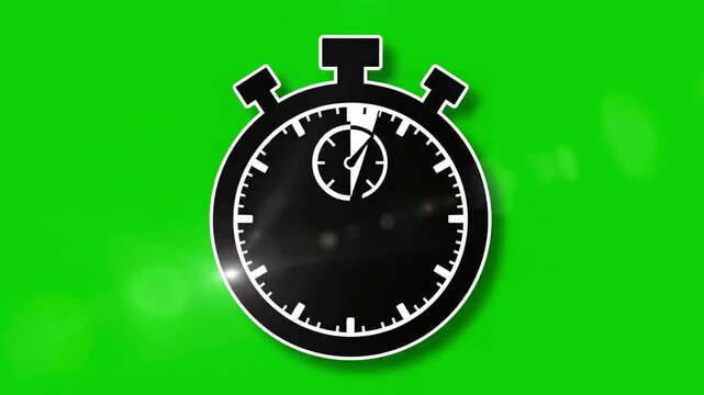 Green Screen flat design analog stopwatch icon on time transition the chronometer represented in black color empty to full timer sign chroma key background clock symbol animation 4k scene 3 with