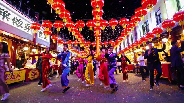 Traditional Chinese Festival with Lanterns and Cultural Dance Performance