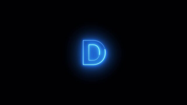 Alphabet animation of letter 'D' on black background Letter concept.glowing loop neon alphabet letter with alpha channel in 4k.