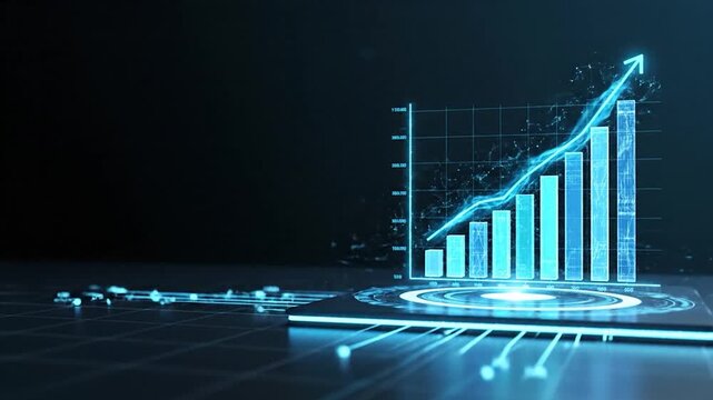 Futuristic Business Growth Chart - Digital Technology and Financial Success Visualization.