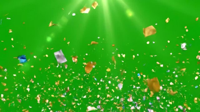 Green Screen confetti burst animation on background scene 4 with distortion, overlay, glitch, static noise, scan lines black background, 4k animated video loop