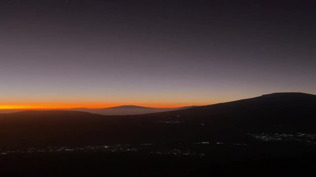 Minimalist sunrise landscape with a thin glowing horizon line above dark mountain silhouettes. Soft gradient sky before sunrise creates a calm and atmospheric morning scene, symbolizing new beginnings