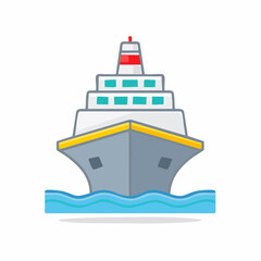 Obraz premium Cartoon Cruise Ship Floating on Blue Sea Waves Illustration Front View Bright and Cheerful Waters