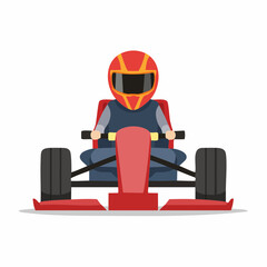Obraz premium Racing Car Driver in Red Helmet Driving Racecar on Track Flat Vector Illustration