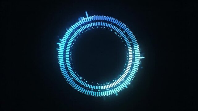 Futuristic HUD Element - Circular Audio Spectrum Visualization on Black Background.