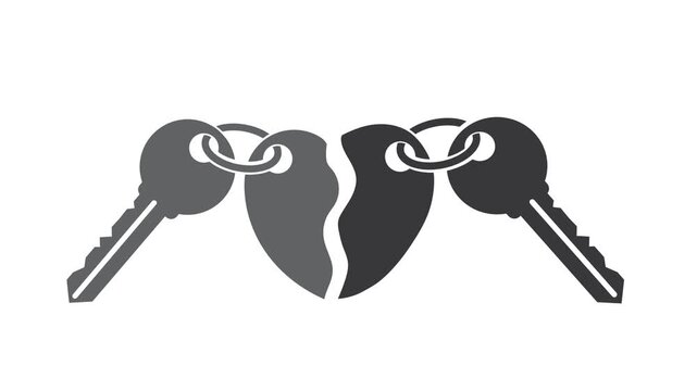 Keychain with key ring, two keys and a heart locket.