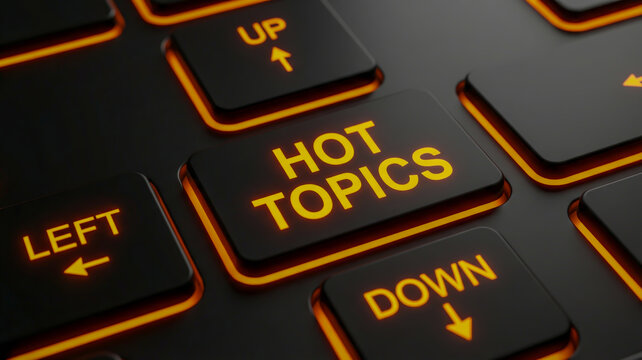 Close up of computer keyboard with hot topics button