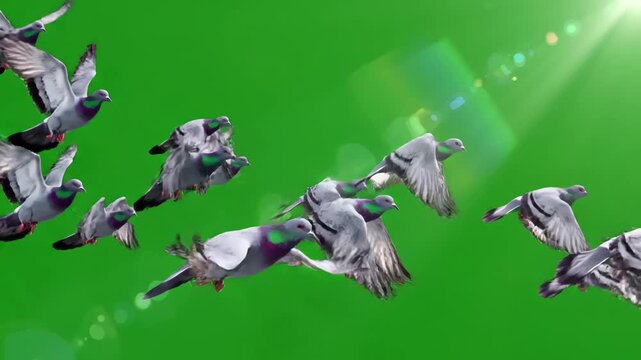 Green Screen stabilized flying birds on ready to be animated as you wish scene 2 with distortion, overlay, glitch, static noise, scan lines black background, 4k video loop