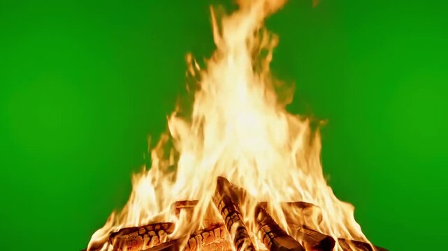 Green Screen photorealistic fire video with light smoke two speeds 4k 24p over black and for transparent background scene 1 distortion, overlay, glitch, static noise, scan lines on background