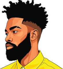 Stylish Bearded Black Man Side Profile Portrait with Modern Fade Haircut Vector Illustration for Branding, Avatars, Posters, and Digital Design Projects © Sumon Creative
