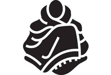 Fototapeta premium Backpack hiking icon with shoulder straps and front pocket, bold black silhouette isolated on white background, minimal flat pictogram for travel, camping, school, app UI