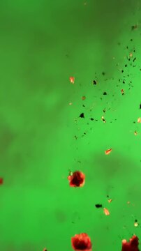 Green Screen flying fire ash particle coating scene 3 with distortion, overlay, glitch, static noise, scan lines on black background, 4k animated video loop