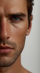 Obraz premium Close-up portrait of a Mediterranean man showcasing detailed textured skin, emphasizing unique facial features and cultural aspects.